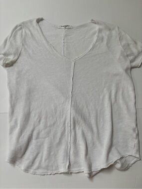 Project Social T White Raw-Edge V-Neck Tee